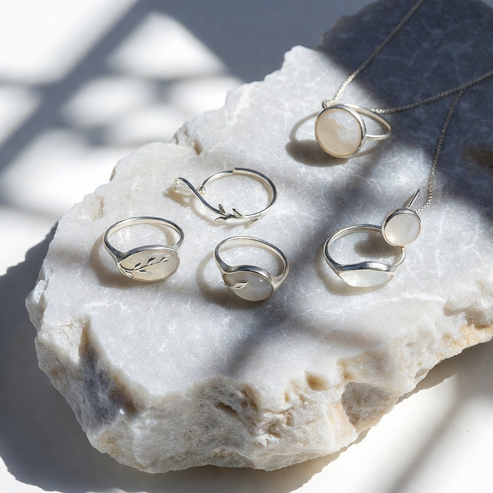 Quanta Vine sustainable jewelry reborn from eco materials, timeless Nordic pieces with organic precision, inviting quiet renewal and symbiosis. 